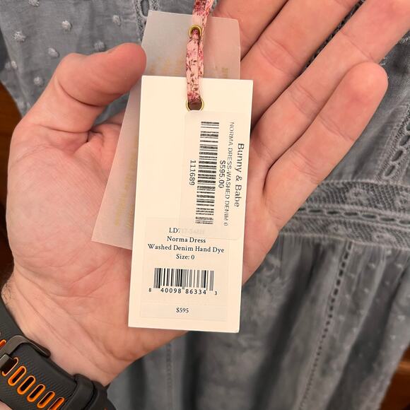 LoveShackFancy Norma Dress Washed Denim Blue size 0 $595 NWT's Embroidered - Picture 12 of 16